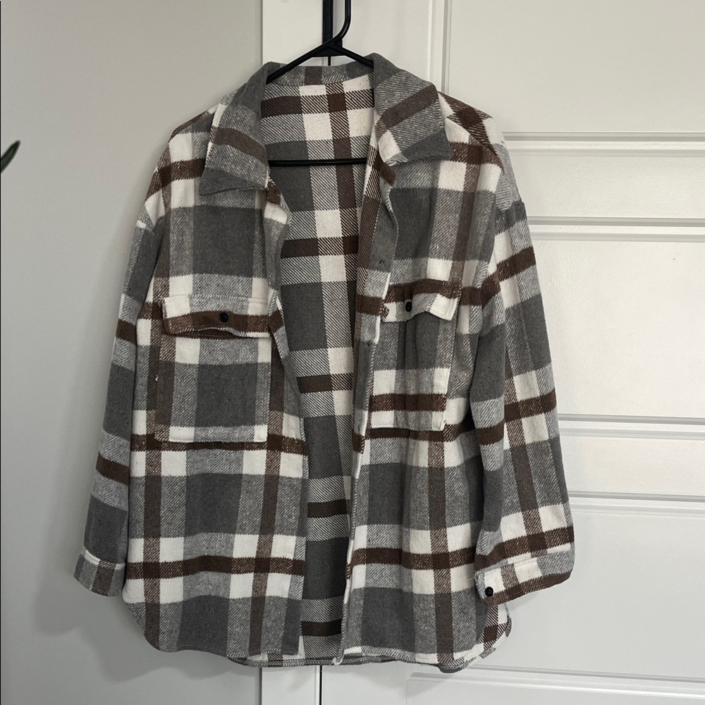 Amazon Men's Checkered Shirt Jacket - Gray and Brown